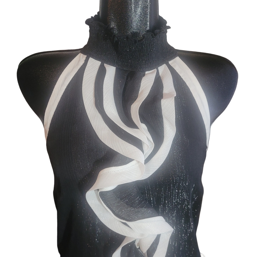 Smart Set Black and White Sleeveless Halter Top L - Picture 2 of 6